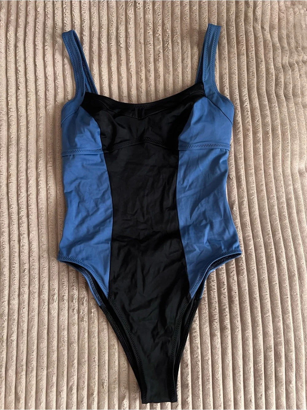 Solid & Striped Two-Tone One-Piece Swimsuit in Blue and Black S